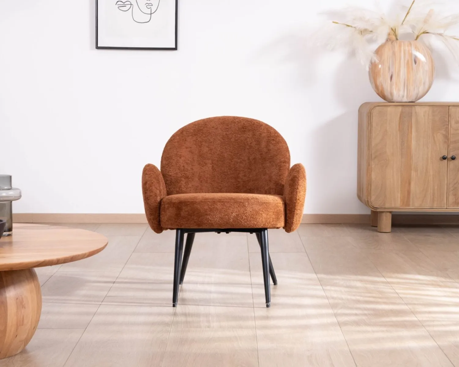 Meuble House Fauteuil d'appoint esprit rétro avec accoudoirs en tissu cuivré duveteux "Luno" Clearance