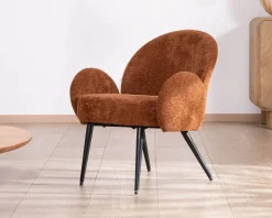 Meuble House Fauteuil d'appoint esprit rétro avec accoudoirs en tissu cuivré duveteux