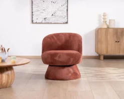 Meuble House Fauteuil d'appoint pivotant en tissu chenillé terracotta "Ladoga" design enveloppant Outlet