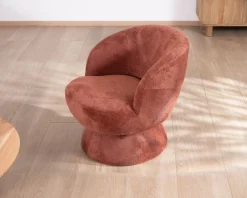 Meuble House Fauteuil d'appoint pivotant en tissu chenillé terracotta