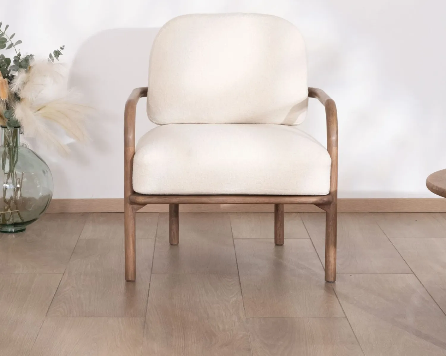 Meuble House Fauteuil d'appoint style rétro "Pio" tissu bouclette écru Outlet