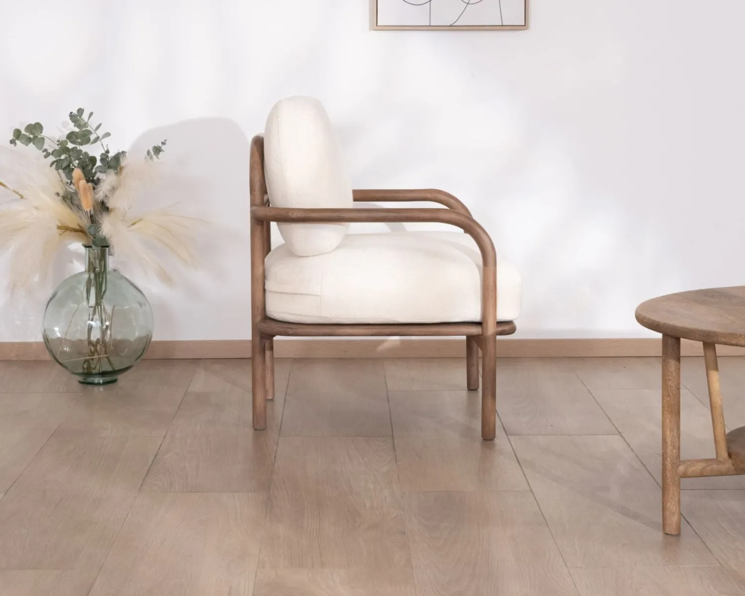 Meuble House Fauteuil d'appoint style rétro "Pio" tissu bouclette écru Outlet