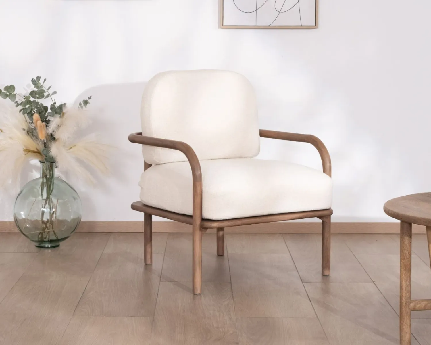 Meuble House Fauteuil d'appoint style rétro "Pio" tissu bouclette écru Outlet