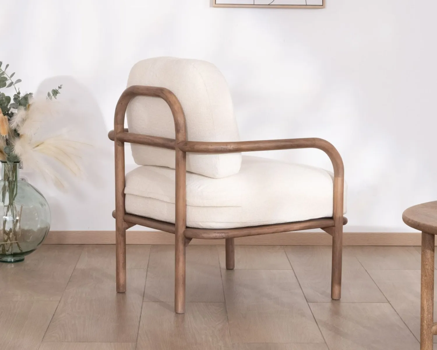 Meuble House Fauteuil d'appoint style rétro "Pio" tissu bouclette écru Outlet