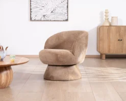 Meuble House Fauteuil d'appoint tournant 360° en tissu chenillé camel "Ladoga" Hot