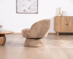Meuble House Fauteuil d'appoint tournant 360° en tissu chenillé camel 