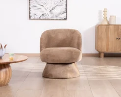 Meuble House Fauteuil d'appoint tournant 360° en tissu chenillé camel 