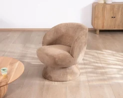 Meuble House Fauteuil d'appoint tournant 360° en tissu chenillé camel 