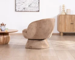 Meuble House Fauteuil d'appoint tournant 360° en tissu chenillé camel 