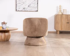 Meuble House Fauteuil d'appoint tournant 360° en tissu chenillé camel 