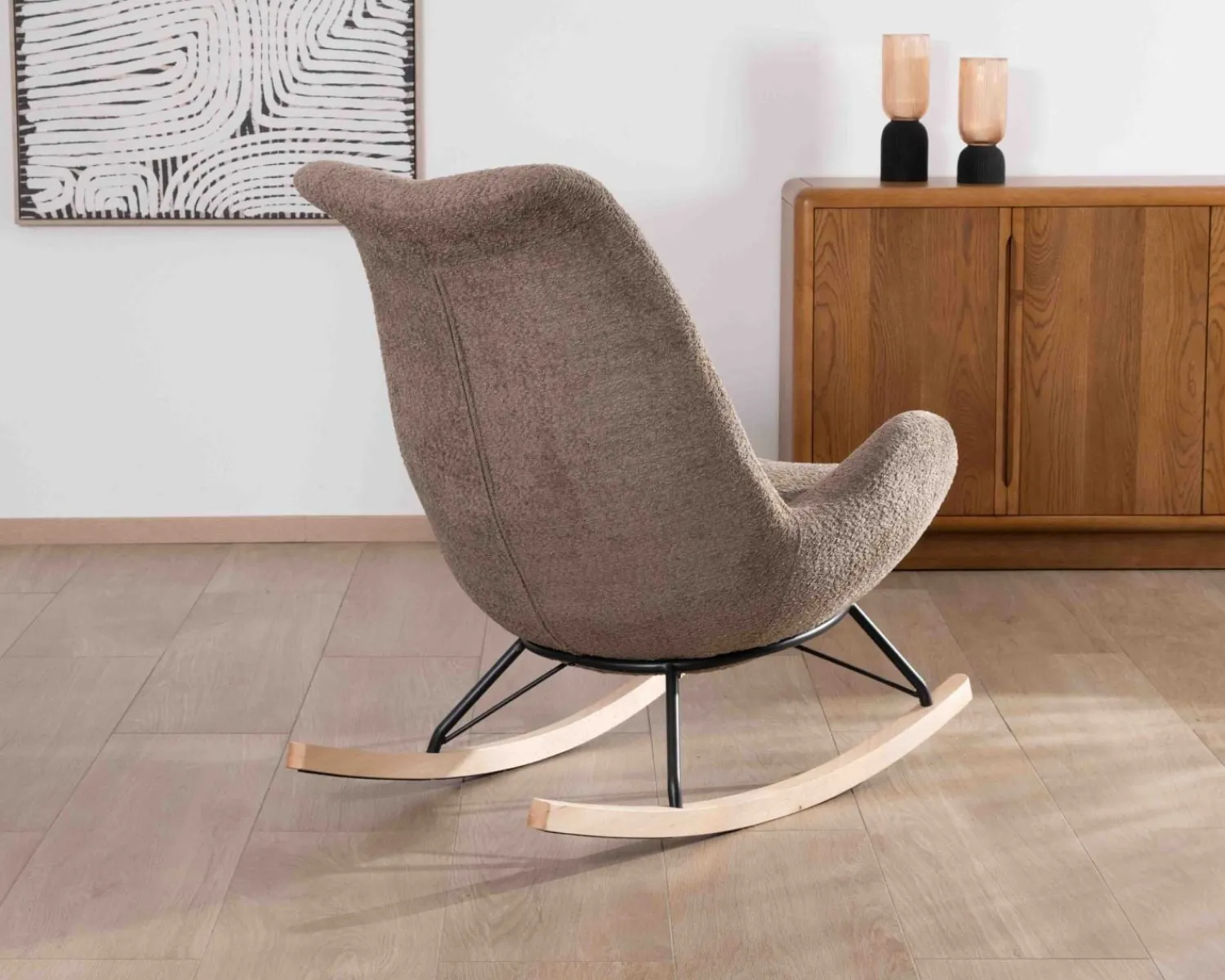 Meuble House Fauteuil de détente à bascule contemporain en tissu bouclette taupe "Calista" Sale