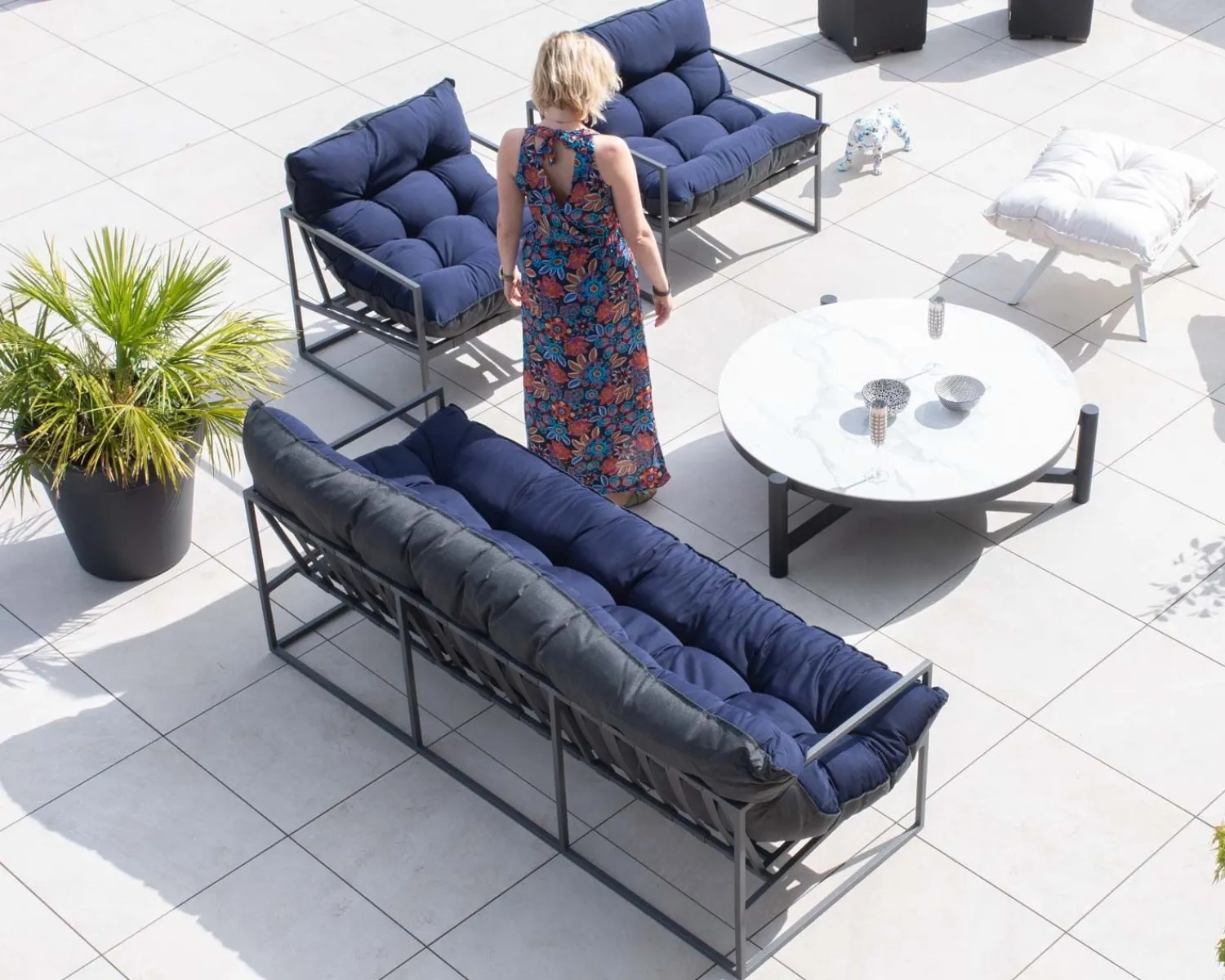 Meuble House Fauteuil de jardin chic et confortable bleu foncé et aluminium gris "Maluku Island" Discount