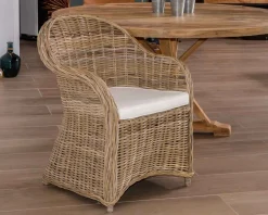 Meuble House Fauteuil de jardin en rotin kubu grisé, assise en tissu 