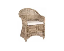Meuble House Fauteuil de jardin en rotin kubu grisé, assise en tissu 