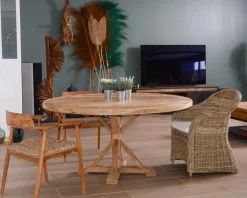 Meuble House Fauteuil de jardin en rotin kubu grisé, assise en tissu 
