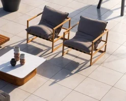 Meuble House Fauteuil de jardin relax teck et tissu Sunbrella Taupe 
