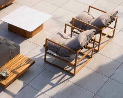 Meuble House Fauteuil de jardin relax teck et tissu Sunbrella Taupe 