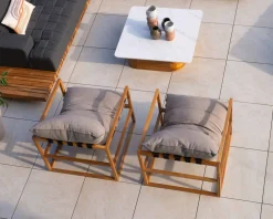 Meuble House Fauteuil de jardin relax teck et tissu Sunbrella Taupe 