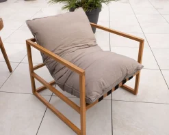 Meuble House Fauteuil de jardin relax teck et tissu Sunbrella Taupe 