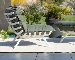 Meuble House Fauteuil de jardin ultra confort en tissu vert kaki avec repose pieds modulaire 