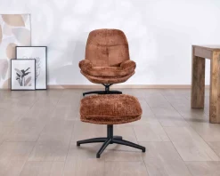 Meuble House Fauteuil de relaxation avec pouf en tissu doux terracotta "Branson" pivotant 360° Clearance