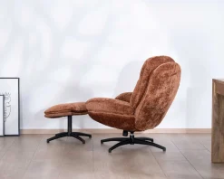 Meuble House Fauteuil de relaxation avec pouf en tissu doux terracotta 