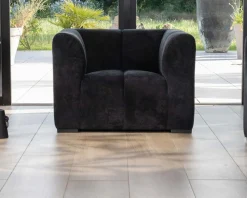 Meuble House Fauteuil design cubique en velours anthracite avec surpiqures 