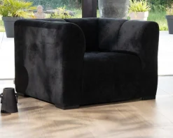 Meuble House Fauteuil design cubique en velours anthracite avec surpiqures 