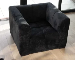 Meuble House Fauteuil design cubique en velours anthracite avec surpiqures 