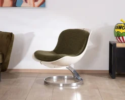 Meuble House Fauteuil design pop coque en plexiglass et tissu bouclette vert kaki "AstroPop" Outlet