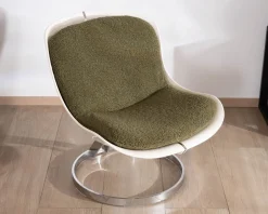 Meuble House Fauteuil design pop coque en plexiglass et tissu bouclette vert kaki 