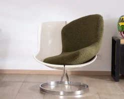 Meuble House Fauteuil design pop coque en plexiglass et tissu bouclette vert kaki 