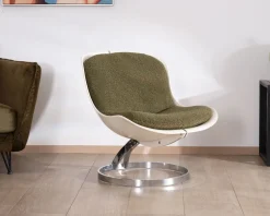 Meuble House Fauteuil design pop coque en plexiglass et tissu bouclette vert kaki 