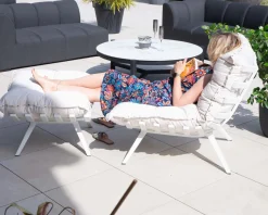Meuble House Fauteuil d'extérieur blanc avec repose-pieds modulaire structure aluminium blanche "Lisca" Hot