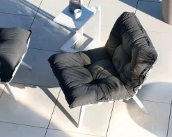Meuble House Fauteuil d'extérieur grand confort avec repose-pieds modulaire gris foncé et blanc