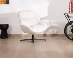 Meuble House Fauteuil enveloppant en tissu blanc et pied pivotant en métal "Bissett" Discount
