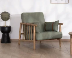 Meuble House Fauteuil esprit ethnique en tissu gaufré kaki "Plume" Outlet