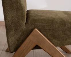 Meuble House Fauteuil esprit vintage en tissu vert kaki clair "Tolga" pieds boomerang en bois Clearance