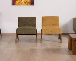 Meuble House Fauteuil esprit vintage en tissu vert kaki clair 