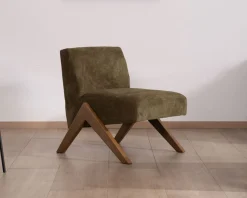 Meuble House Fauteuil esprit vintage en tissu vert kaki clair 