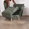 Meuble House Fauteuil esprit vintage en tissu vert kaki "Folda" modulable 2 en 1