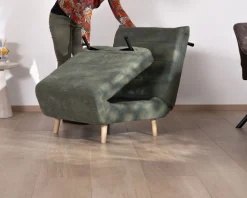 Meuble House Fauteuil esprit vintage en tissu vert kaki "Folda" modulable 2 en 1