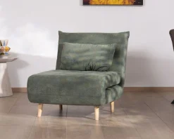 Meuble House Fauteuil esprit vintage en tissu vert kaki 