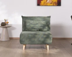 Meuble House Fauteuil esprit vintage en tissu vert kaki 