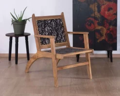 Meuble House Fauteuil ethnique bas en bois de hêtre et cordages "Pop Vintage"