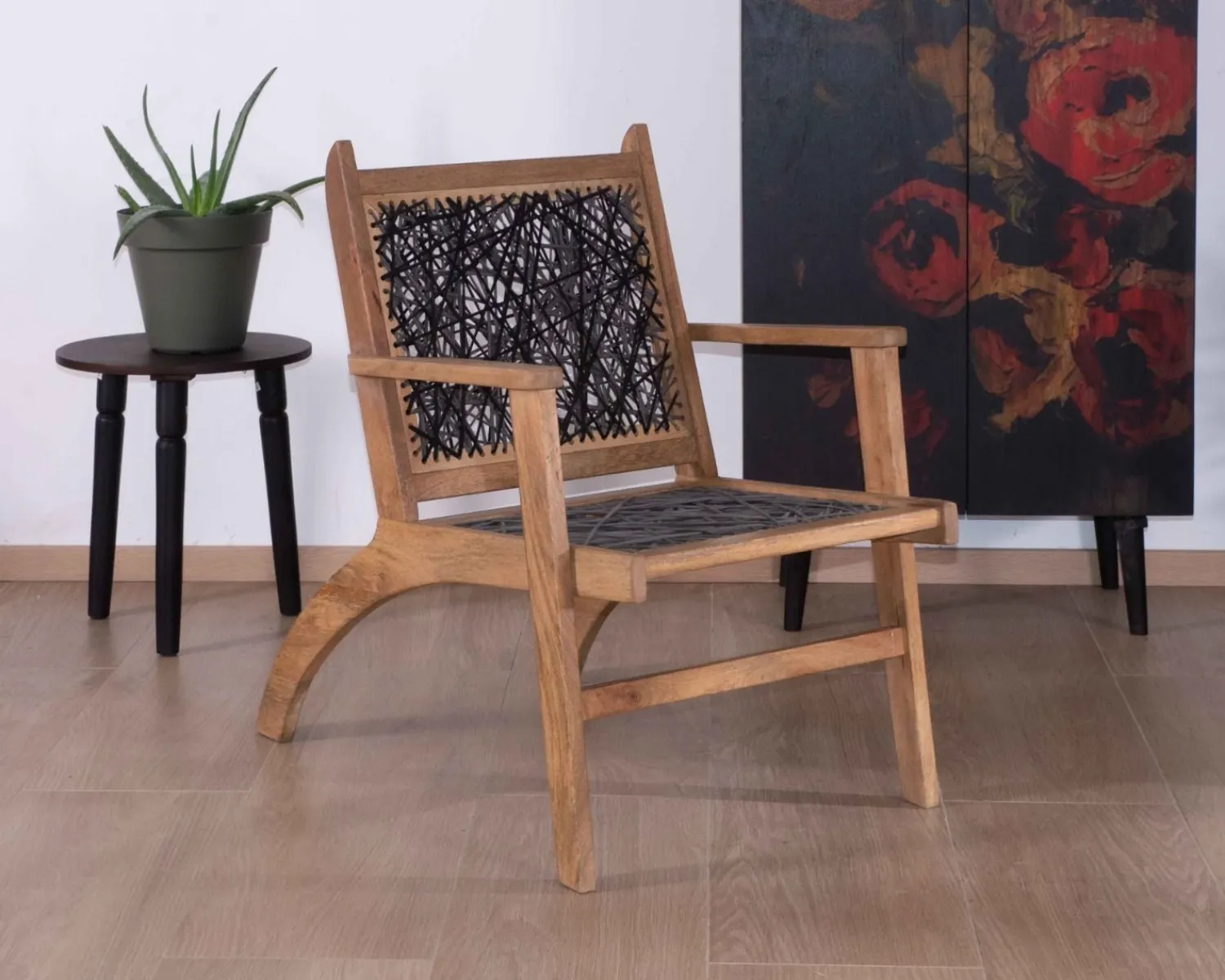 Meuble House Fauteuil ethnique bas en bois de hêtre et cordages "Pop Vintage"