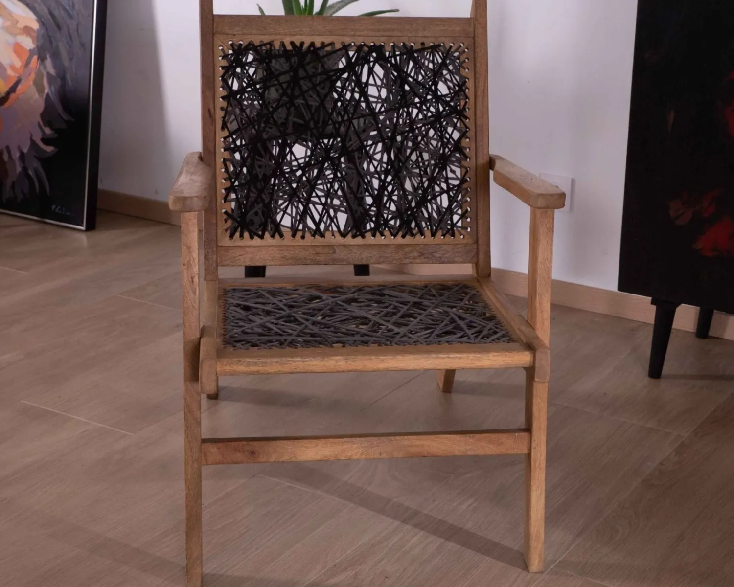 Meuble House Fauteuil ethnique bas en bois de hêtre et cordages "Pop Vintage"