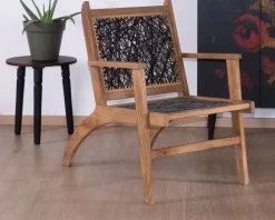 Meuble House Fauteuil ethnique bas en bois de hêtre et cordages