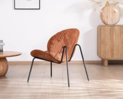 Meuble House Fauteuil lounge design en velours côtelé rouille "Sonate" Outlet