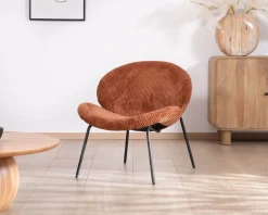 Meuble House Fauteuil lounge design en velours côtelé rouille 
